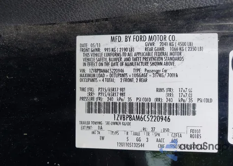 2012 Ford Mustang V6 from USA, damaged, VIN 1ZVBP8AM6C5220946
